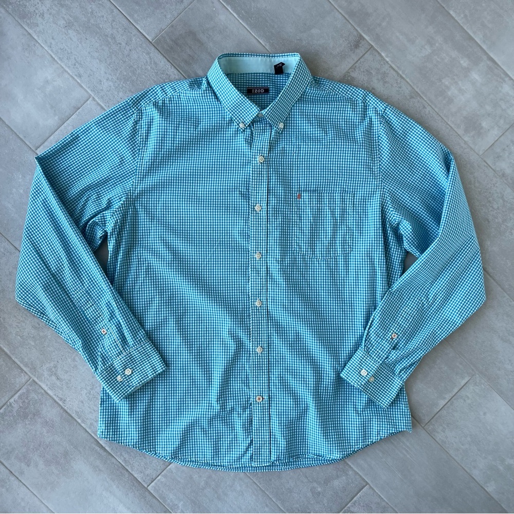 Izod Teal Checkered Casual Shirt